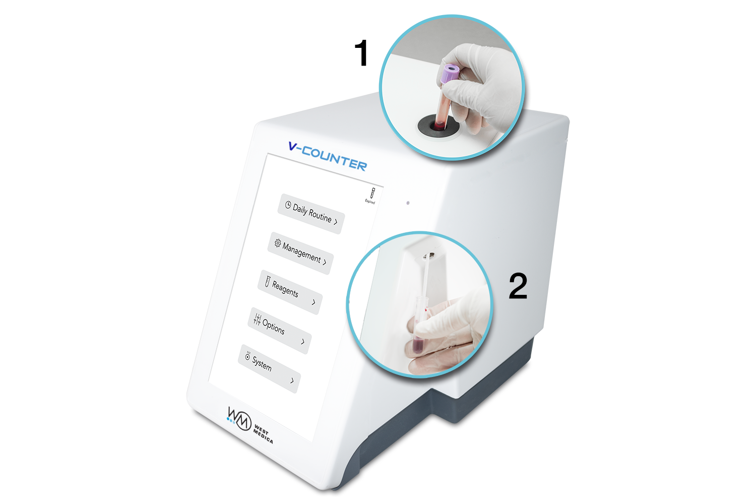 V-Counter operates with any type of closed and open EDTA test-tubes V-Counter operates with any type of closed and open EDTA test-tubes